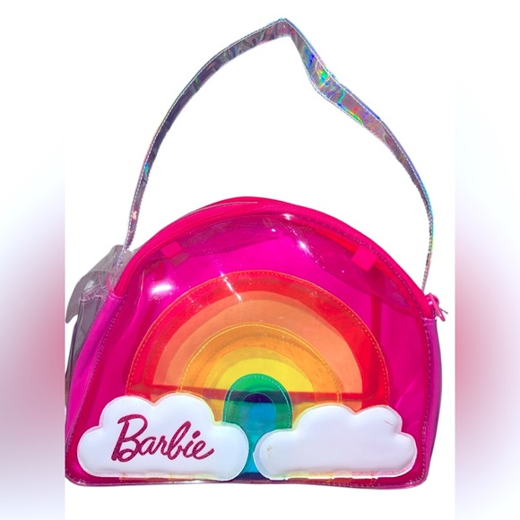 Barbie Rainbow Clouds Plastic Purse Doll Carrier Clear Pink Tote Bag - Picture 1 of 9